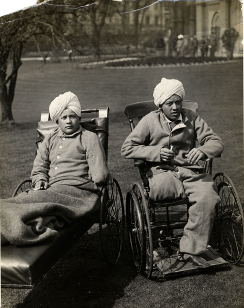 Bal Bahadur and Pim Bahadur of the Gurkha Regiment, Brighton, 1915. Restored with YaadRestore AI from a public-domain British Library scan.