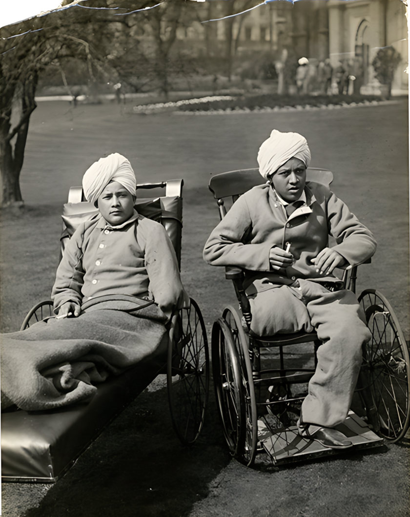 Bal Bahadur and Pim Bahadur of the Gurkha Regiment, Brighton, 1915. Restored with YaadRestore AI from a public-domain British Library scan.